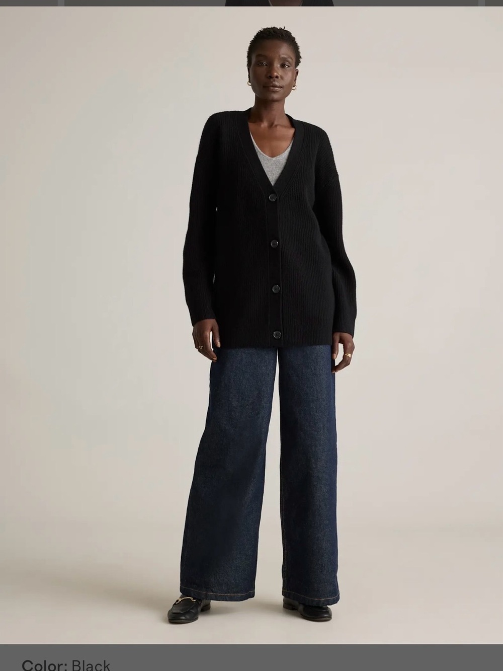 Quince 100%  Cashmere Black  Oversized Boyfriend Cardigan Sweater size M
